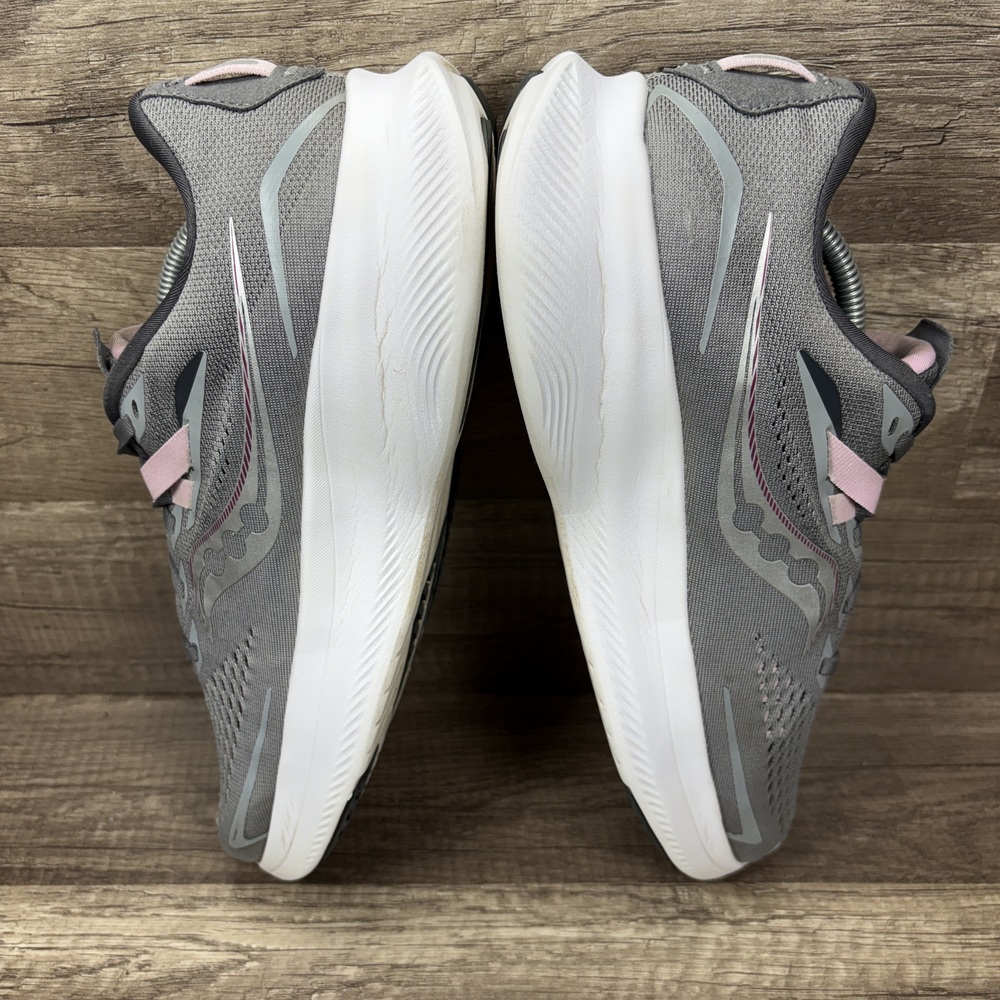 Saucony Women's Gray and Pink PWRRUN+ Athletic Running Sneakers - Picture 6 of 10